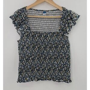 Old Navy Floral Flutter Sleeve Square Neck Smocked Top Blouse L Boho Cottagecore